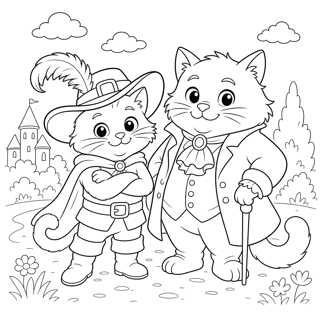Puss in Boots & Marquis Carabas Coloring Page