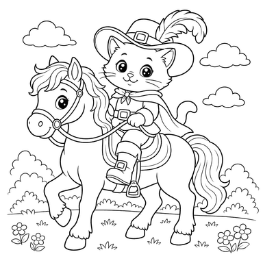 Puss in Boots on Horse Coloring Page
