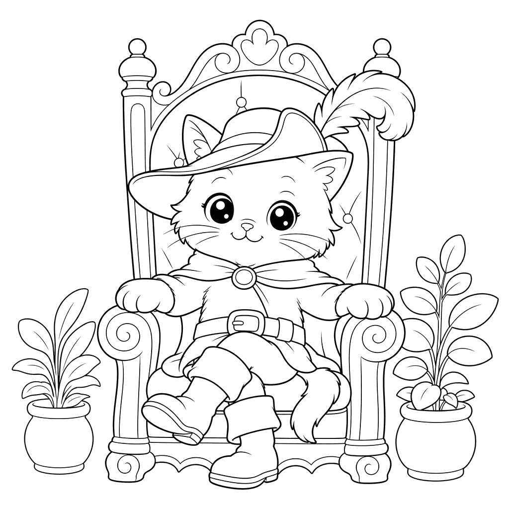 Puss in Boots on a Throne Coloring Page