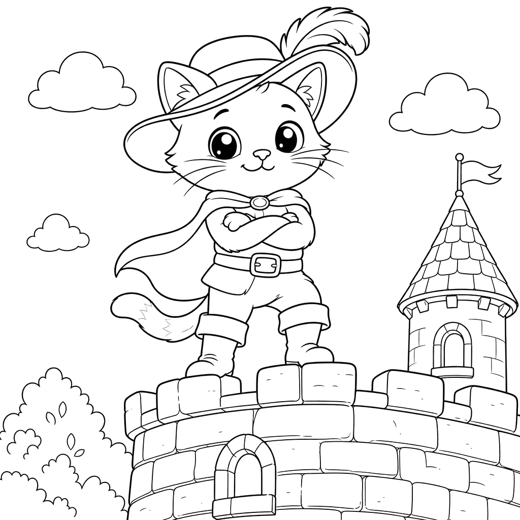 Cute Puss in Boots Coloring Page