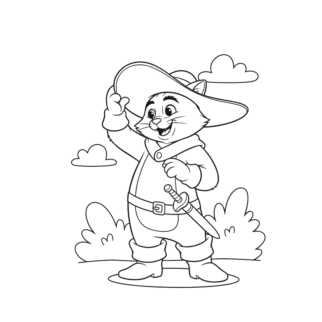 Puss in Boots Tips His Hat Coloring Page