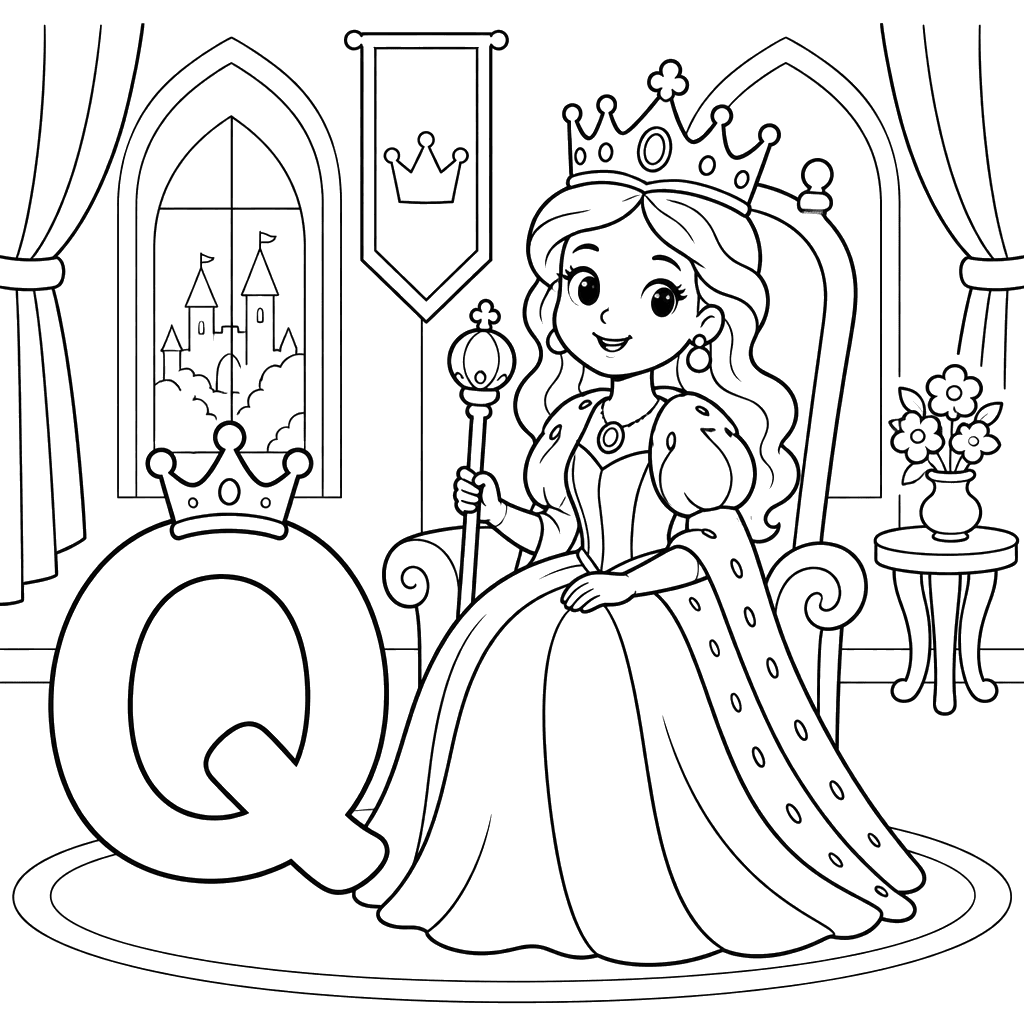 Letter Q with a Queen in a Palace