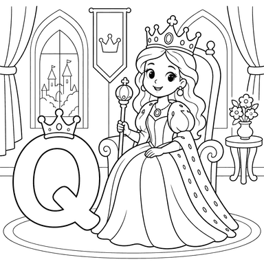 Letter Q with a Queen in a Palace
