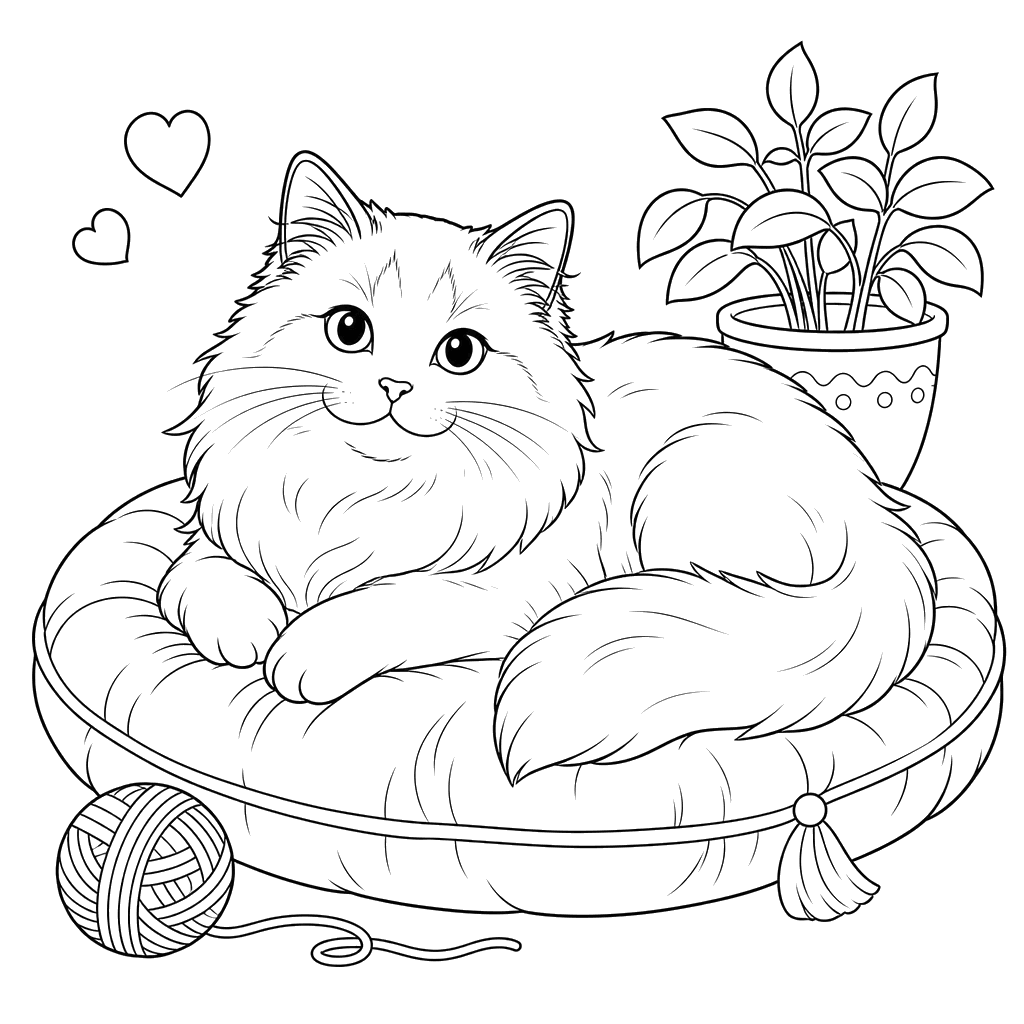 Ragdoll Cat on Pillow Coloring Page