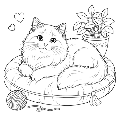 Ragdoll Cat on Pillow Coloring Page