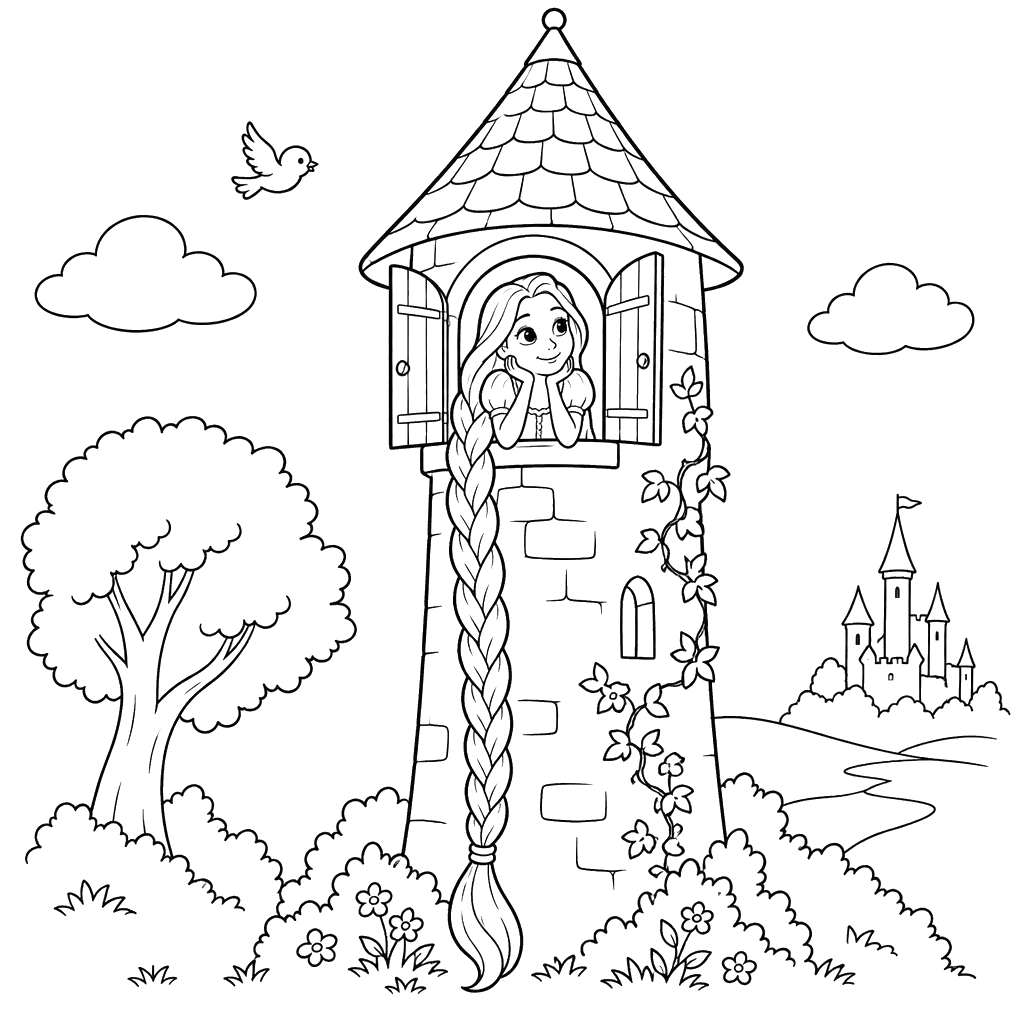 Rapunzel at the Tower Coloring Page