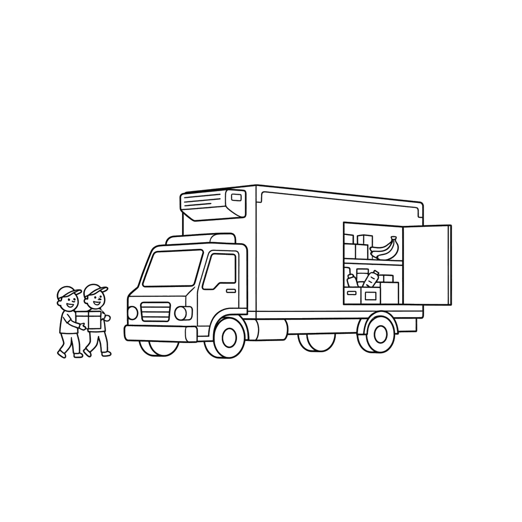 Refrigerator Truck Delivering Food Coloring Page