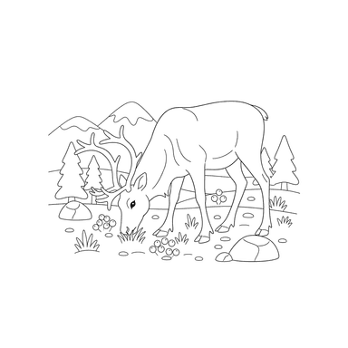 Reindeer Grazing Coloring Page