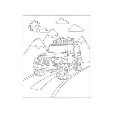 Rescue Jeep on a Mountain Road Coloring Page