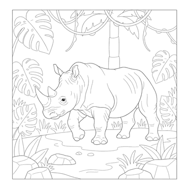 Rhinoceros in the Jungle Coloring Page