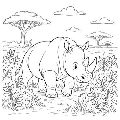 Rhino in Savanna Coloring Page