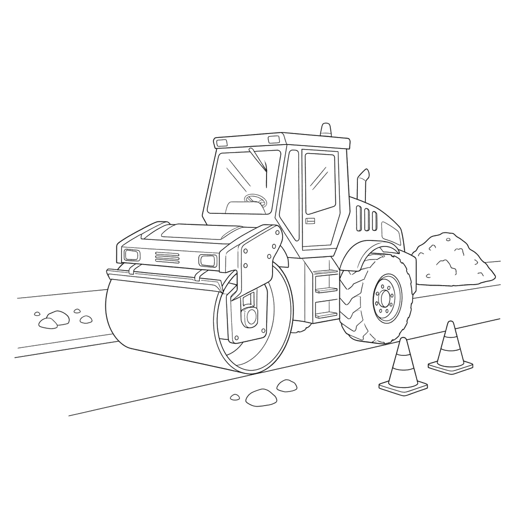 Road Roller Compacting Road Coloring Page