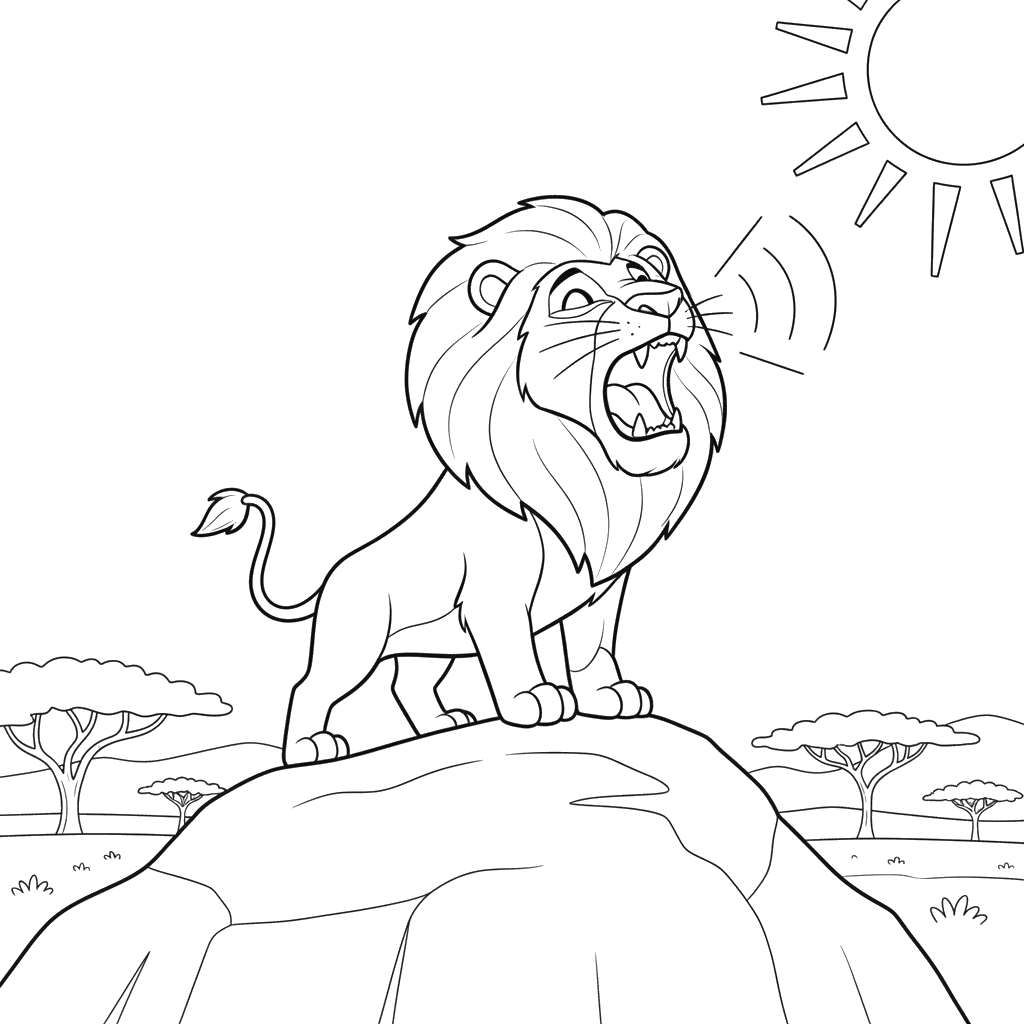 Roaring Lion on a Cliff Coloring Page