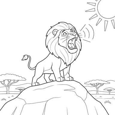Roaring Lion on a Cliff Coloring Page