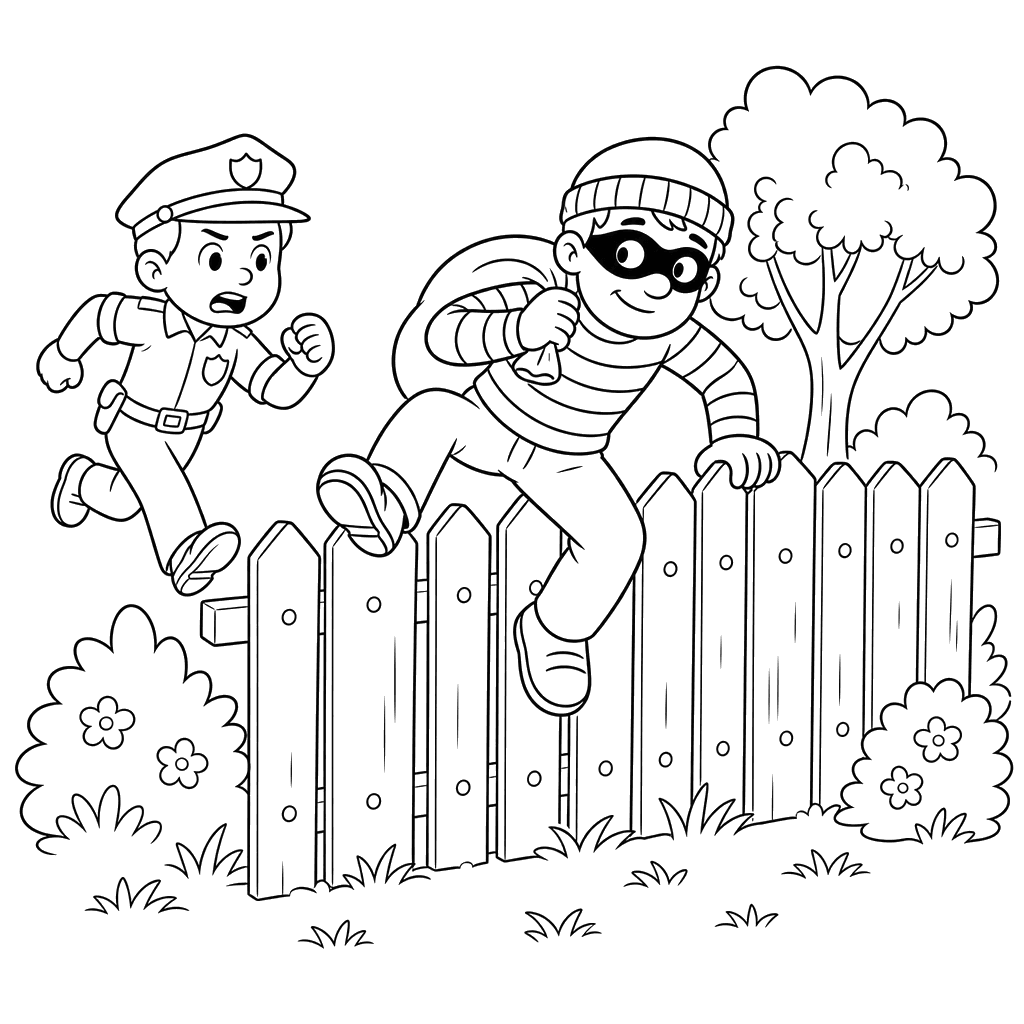 Robber Climbing Fence Coloring Page