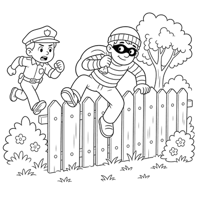 Robber Climbing Fence Coloring Page