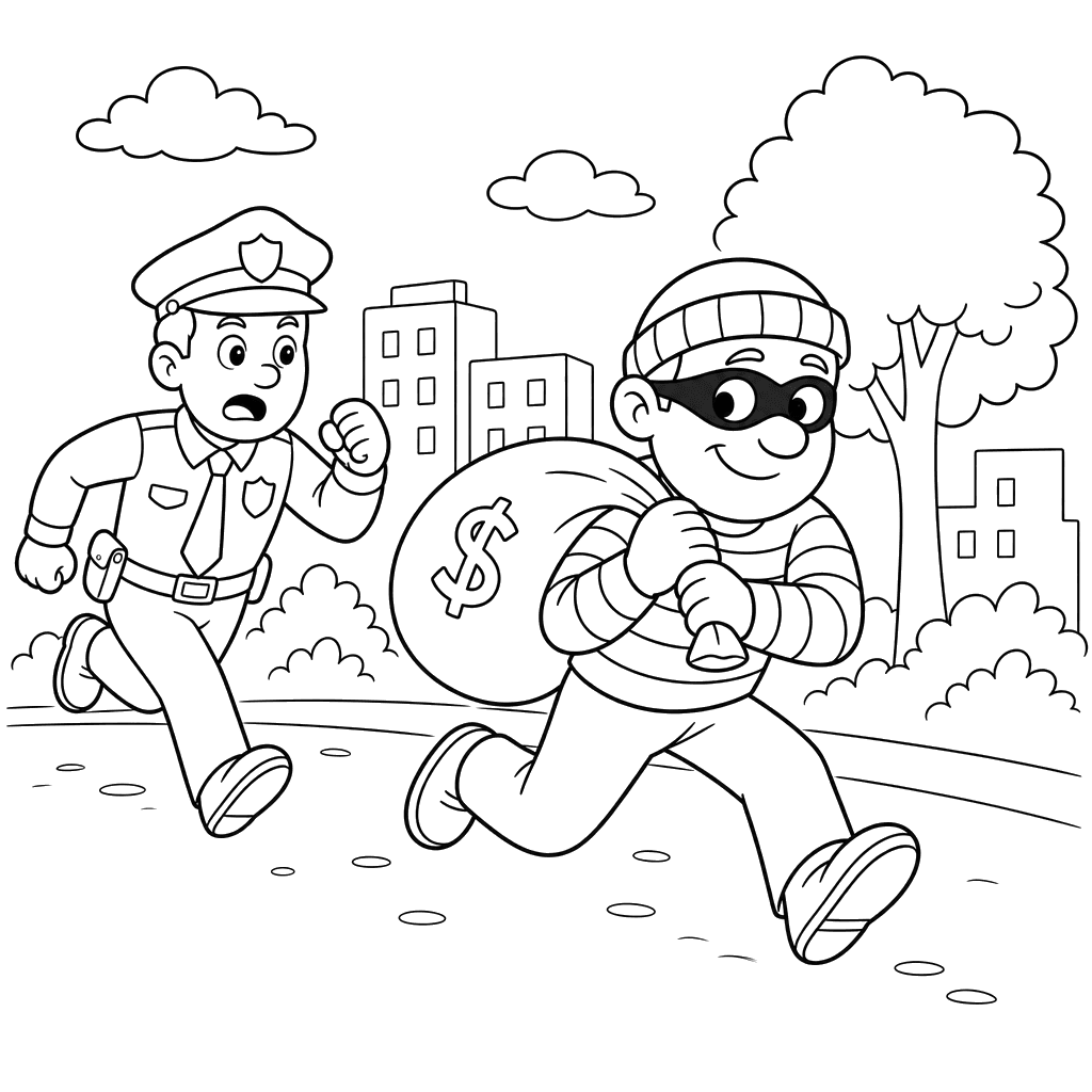 Robber with Money Bag Chased by Police