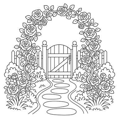 Rose Arch Garden Gate Coloring Page