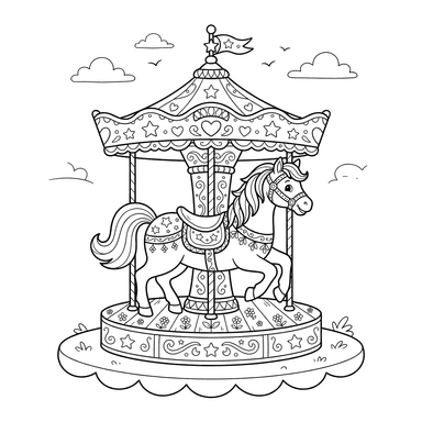 Rotating Carousel Horse Coloring Page