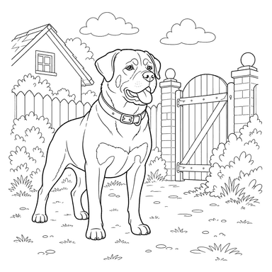 Rottweiler Guarding the Yard Coloring Page