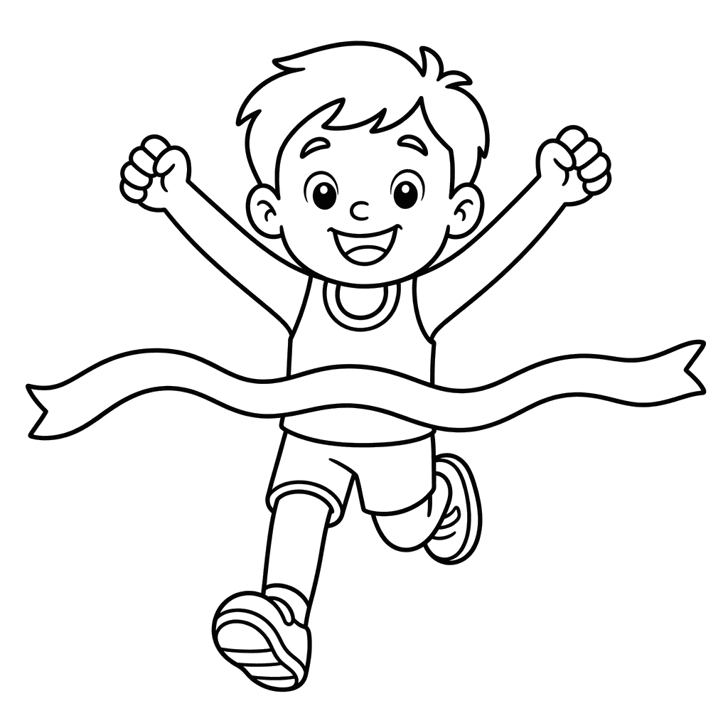 Runner crosses the finish line coloring page