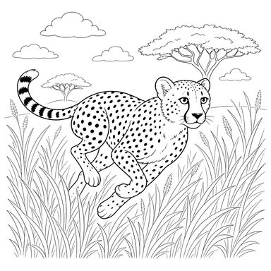 Running Cheetah in the Grass Coloring Page