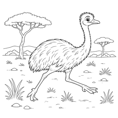 Running Emu Coloring Page