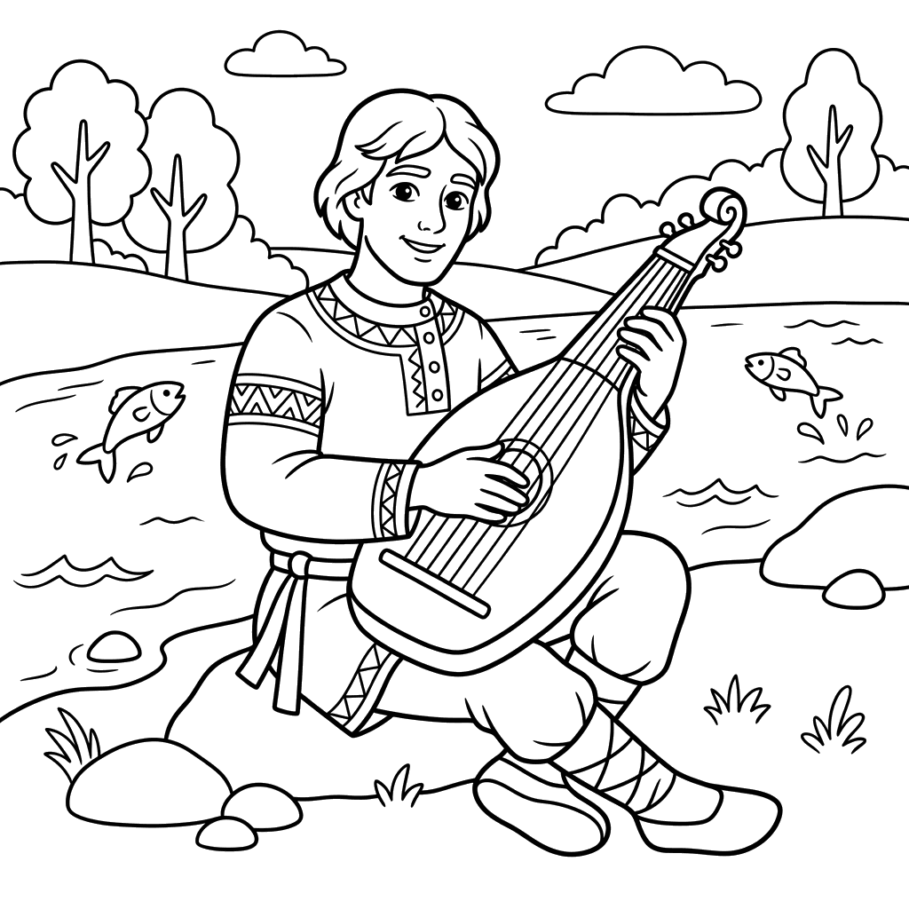 Sadko Playing the Gusli Coloring Page