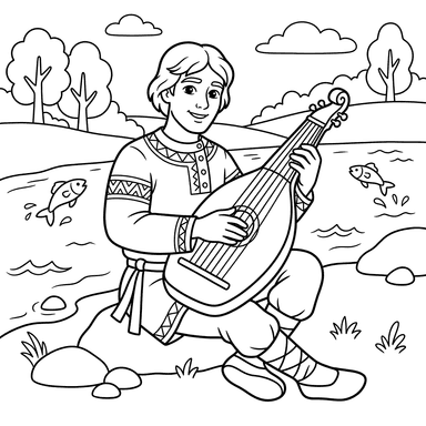 Sadko Playing the Gusli Coloring Page