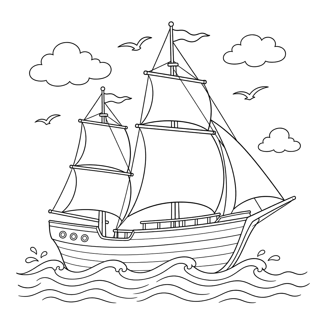 Sailing Ship on Waves