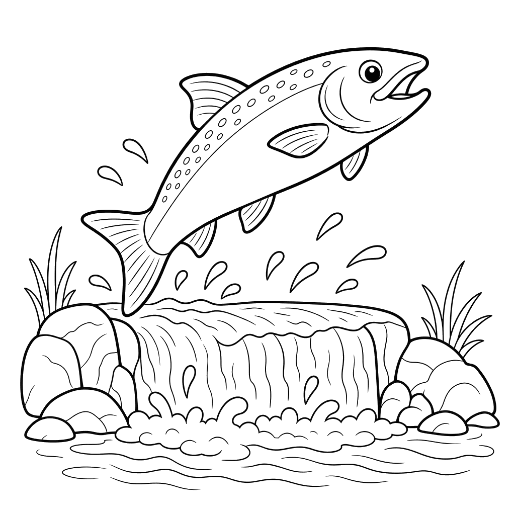 Salmon Jumping Over Waterfall