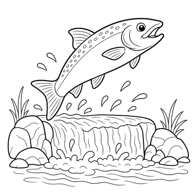 Salmon Jumping Over Waterfall