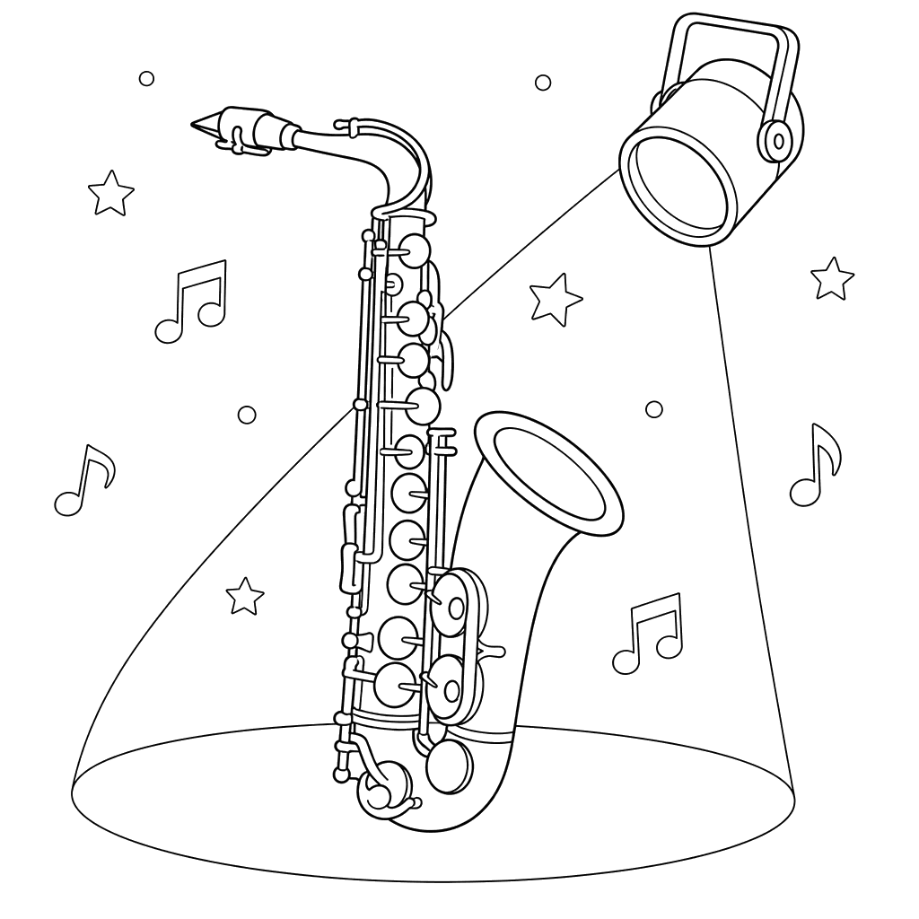 Saxophone in Spotlight Coloring Page