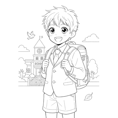 Schoolboy with Backpack Coloring Page