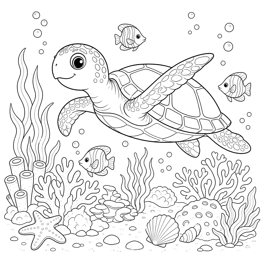 Sea Turtle Swimming in Clear Water