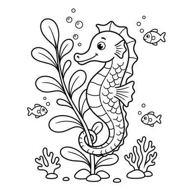 Seahorse Holding onto a Plant Coloring Page