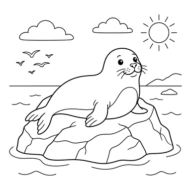 Seal on a Rock Coloring Page
