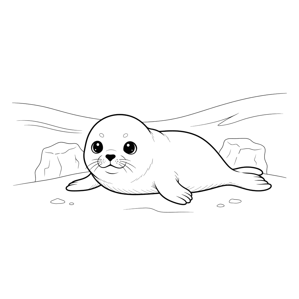 Cute Seal Pup on Snow Coloring Page