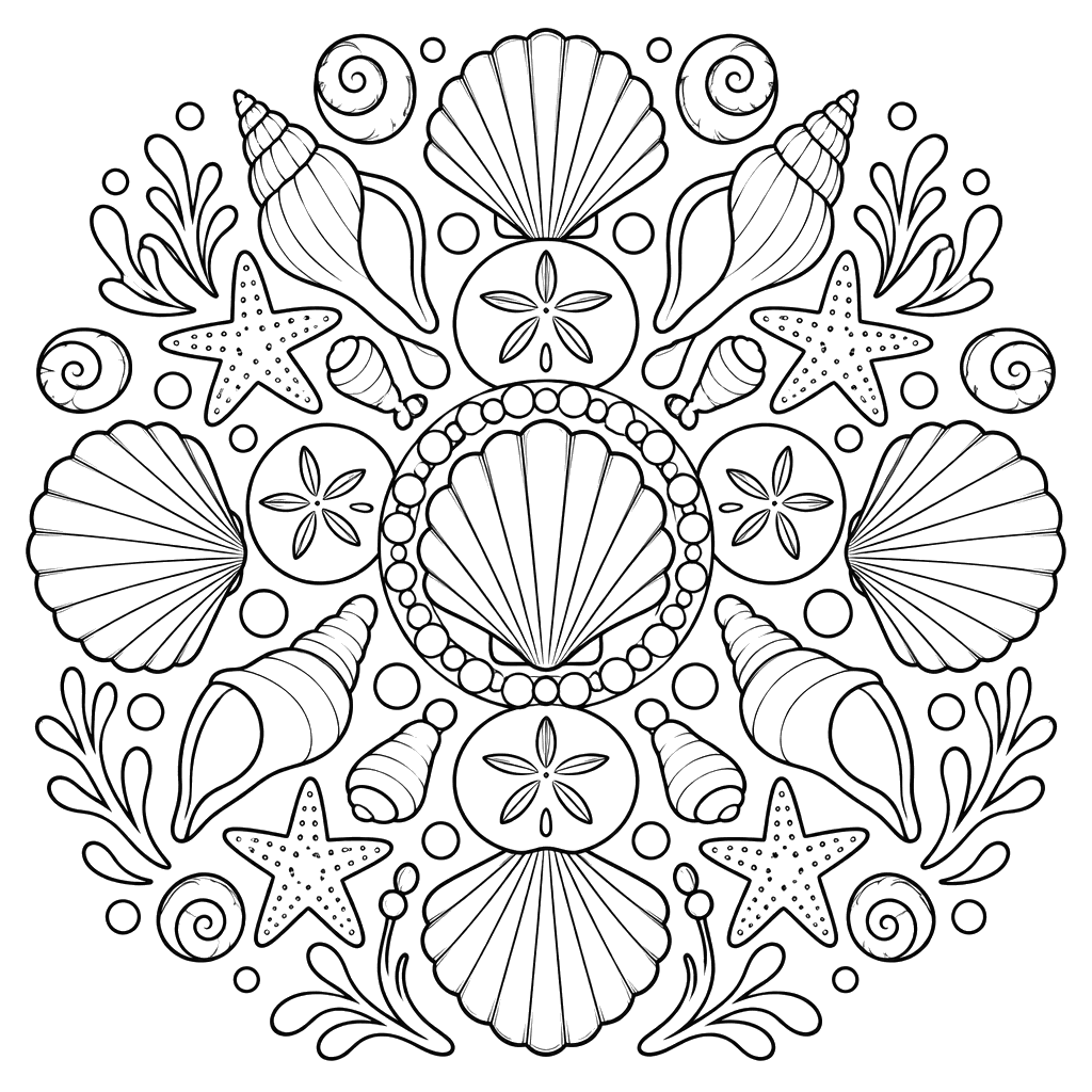 Seashell Mandala Coloring Page