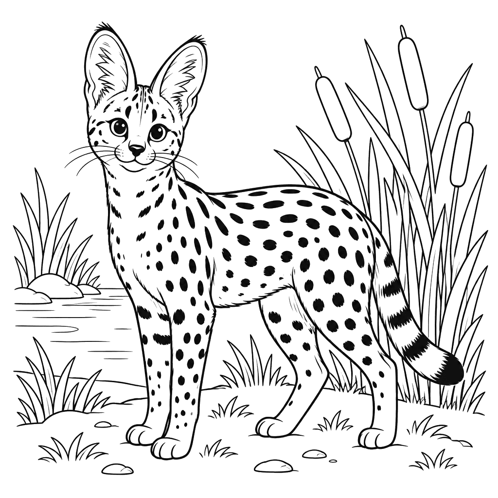 Serval in the Reeds Coloring Page