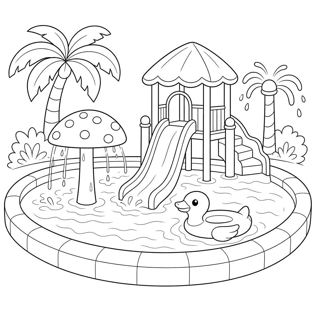 Shallow Pool for Kids in a Water Park Coloring Page