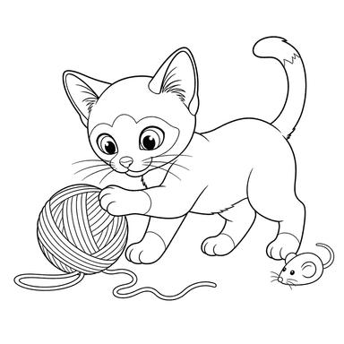 Siamese Cat Playing with Yarn Coloring Page