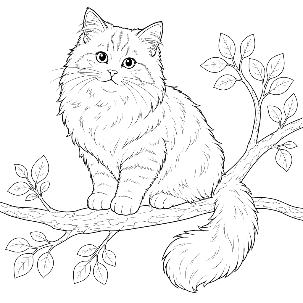 Siberian Cat on a Branch