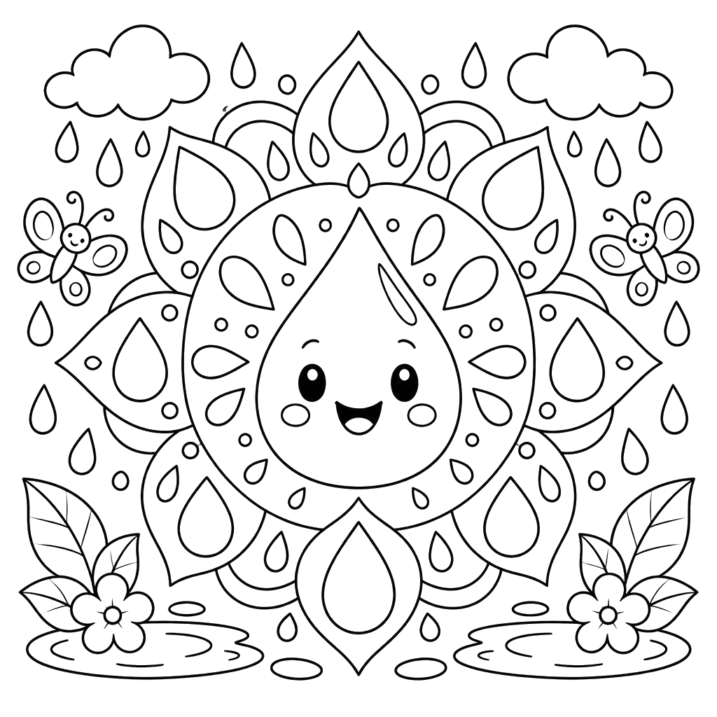 Simple Water Drop Mandala Coloring Page