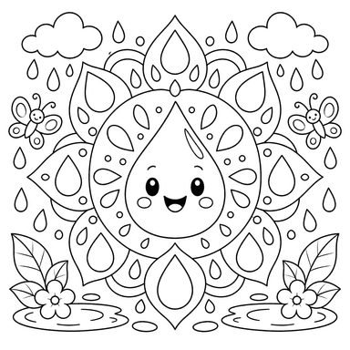 Simple Water Drop Mandala Coloring Page