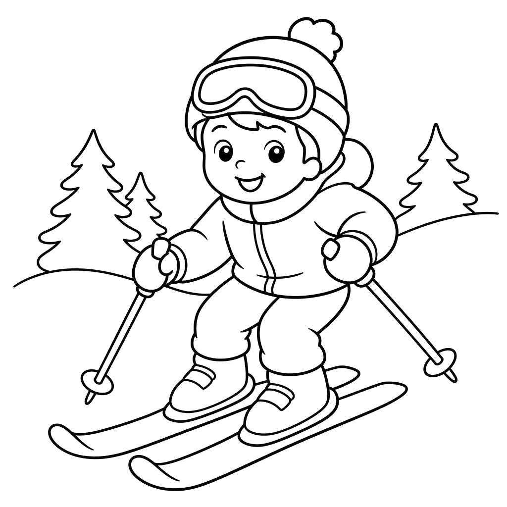 Skier on a slope coloring page