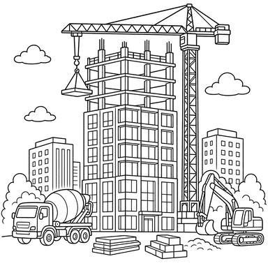 Skyscraper under construction coloring page