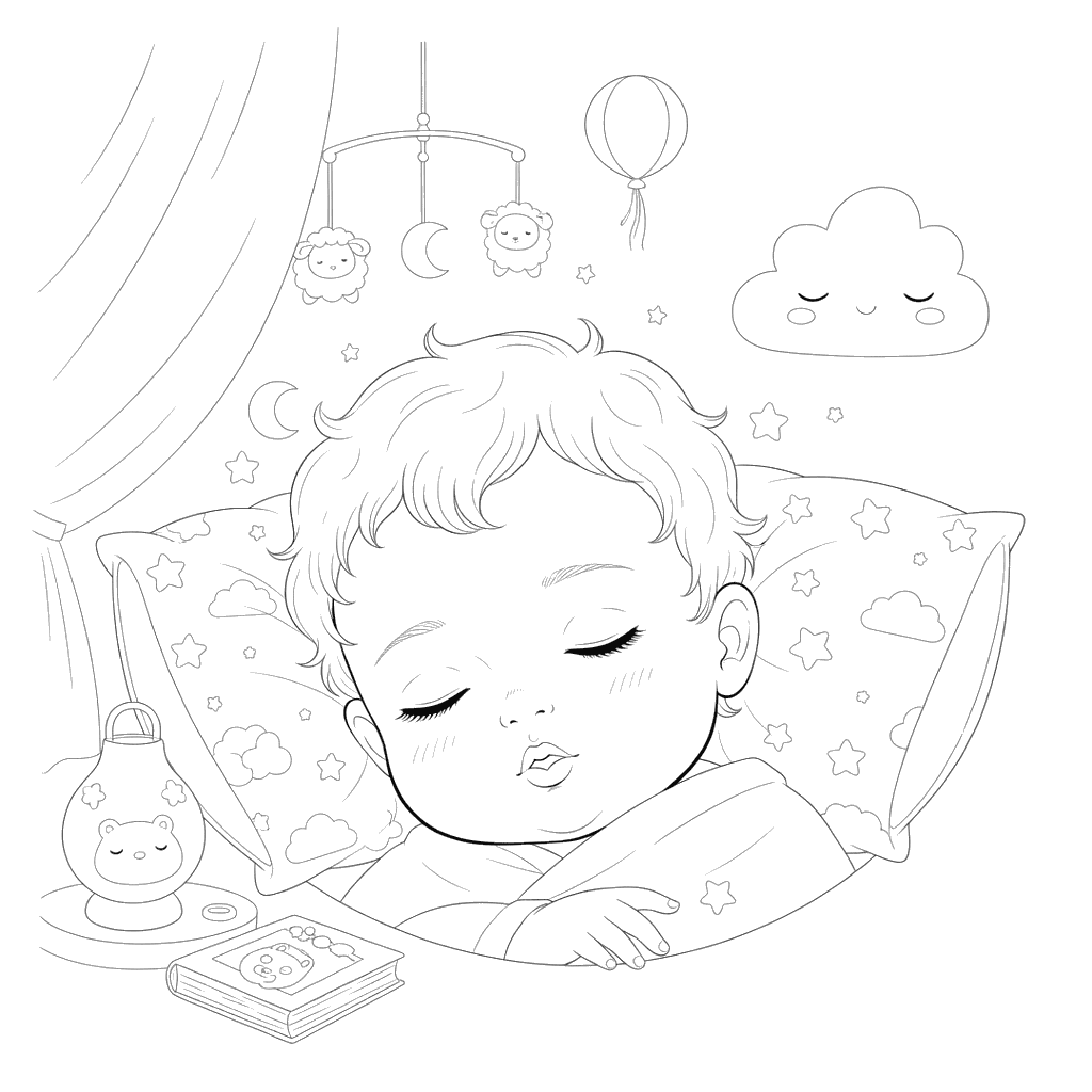 Sleeping Baby Face Coloring Page