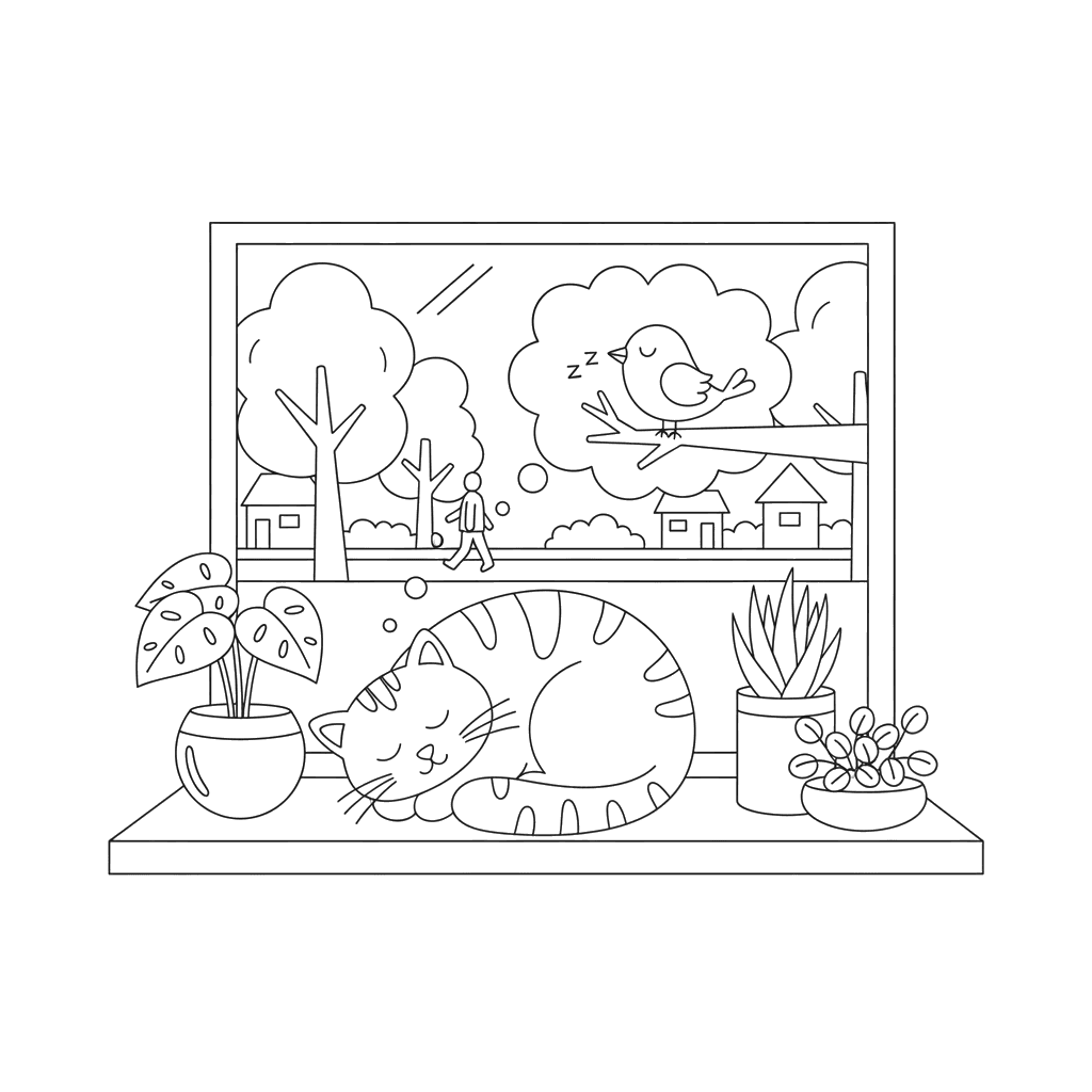 Sleeping Ginger Cat on Windowsill