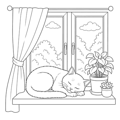 Sleeping Cat on Windowsill